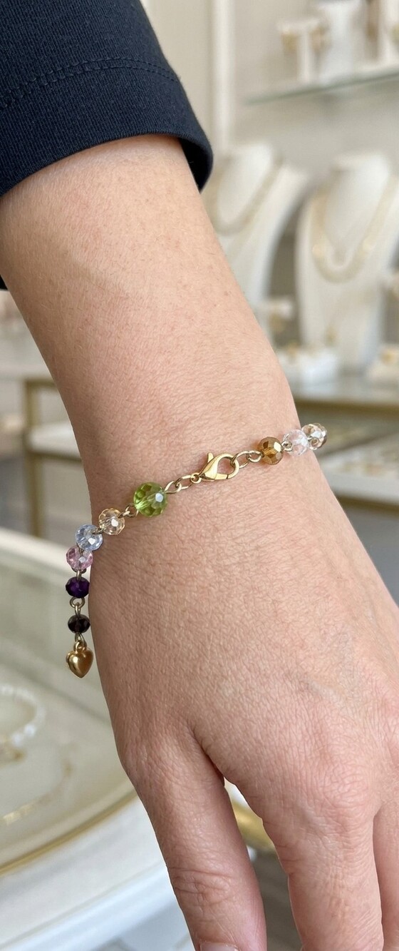 Bracelet Vintage Goldtone Crystal Bead  10"